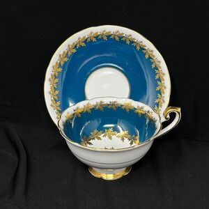 Shelley England Boston‎ Cup Saucer Set 1945-1961 Blue Gold Leaf 0603/SS3